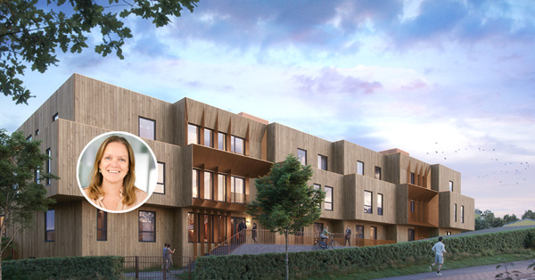 Christine i BN Bank og byggeprosjektet Villa Asker, til illustrasjon for eiendomsfinansiering